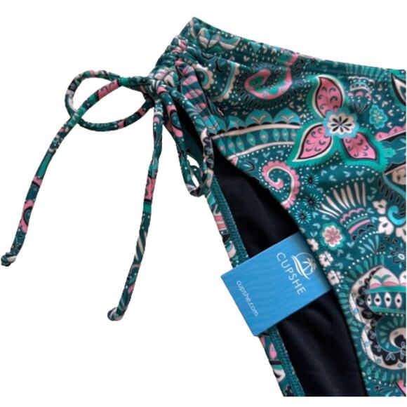 Cupshe Blue Pink Paisley High Waist Side Ties Cheeky Bikini Bottom Small NWT - Picture 3 of 10
